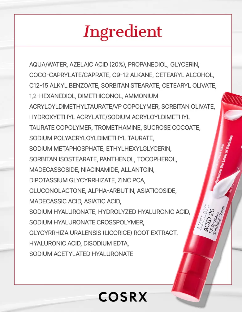 COSRX - Azelaic Acid 20 B5 Redness Soothing Cream (coming soon)