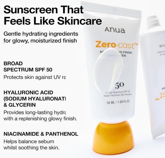 Anua - Zero-Cast Mosturising Finish Sunscreen SPF50+ PA++++ 50ml