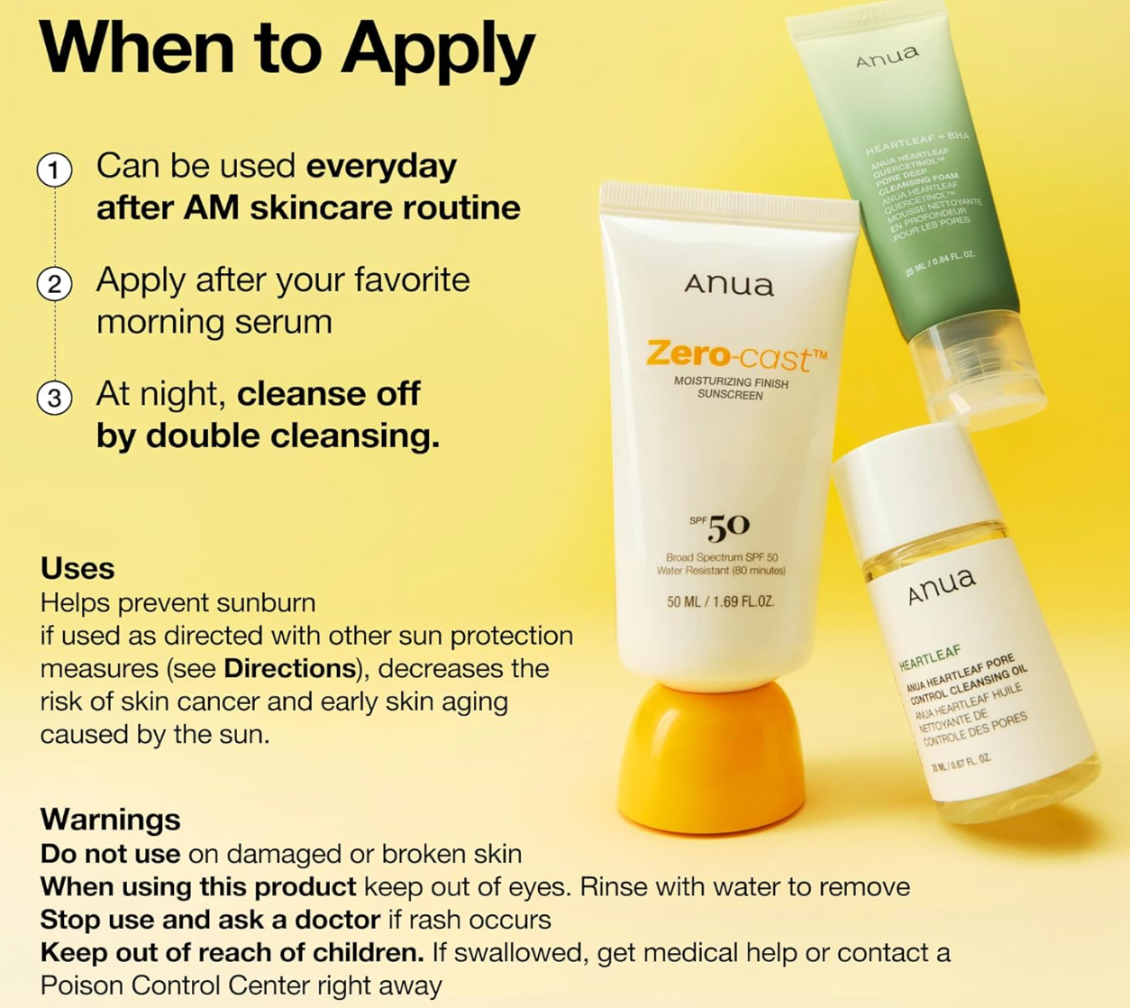 Anua - Zero-Cast Mosturising Finish Sunscreen SPF50+ PA++++ 50ml