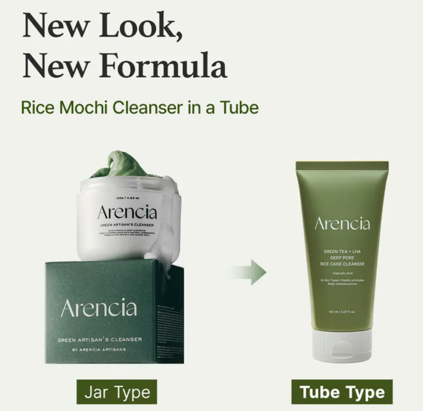 Arencia - Green Tea + LHA Deep Pore Rice Cake Cleanser 150ml