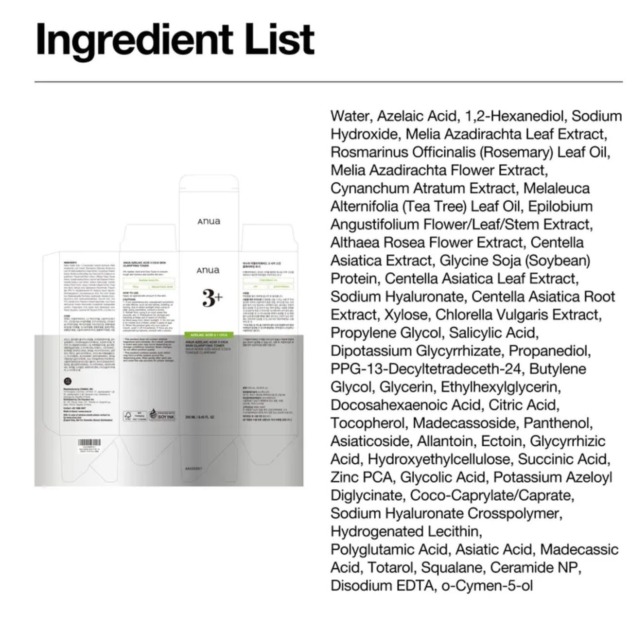 Anua - Azelaic Acid 3 + Cica Toner 250ml
