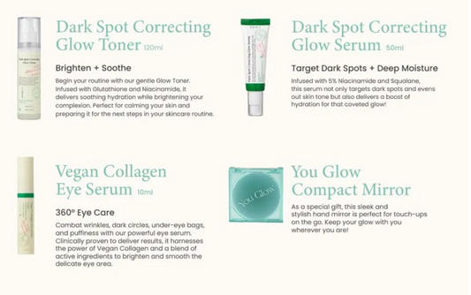 [AXIS-Y] Glow Your Ownway Set (Dark Spot Correcting Glow Toner + Vegan Collagen Eye Serum + Dark Spot Correcting Glow Serum + You Glow Compact Mirror)