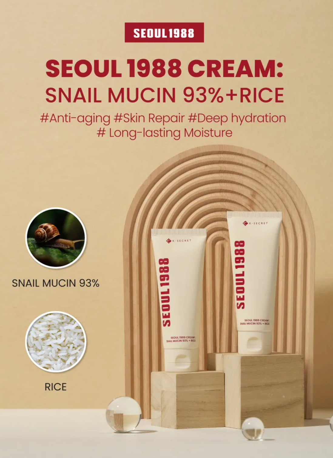[KSECRET] SEOUL 1988 Cream : Snail Mucin 93% + Rice