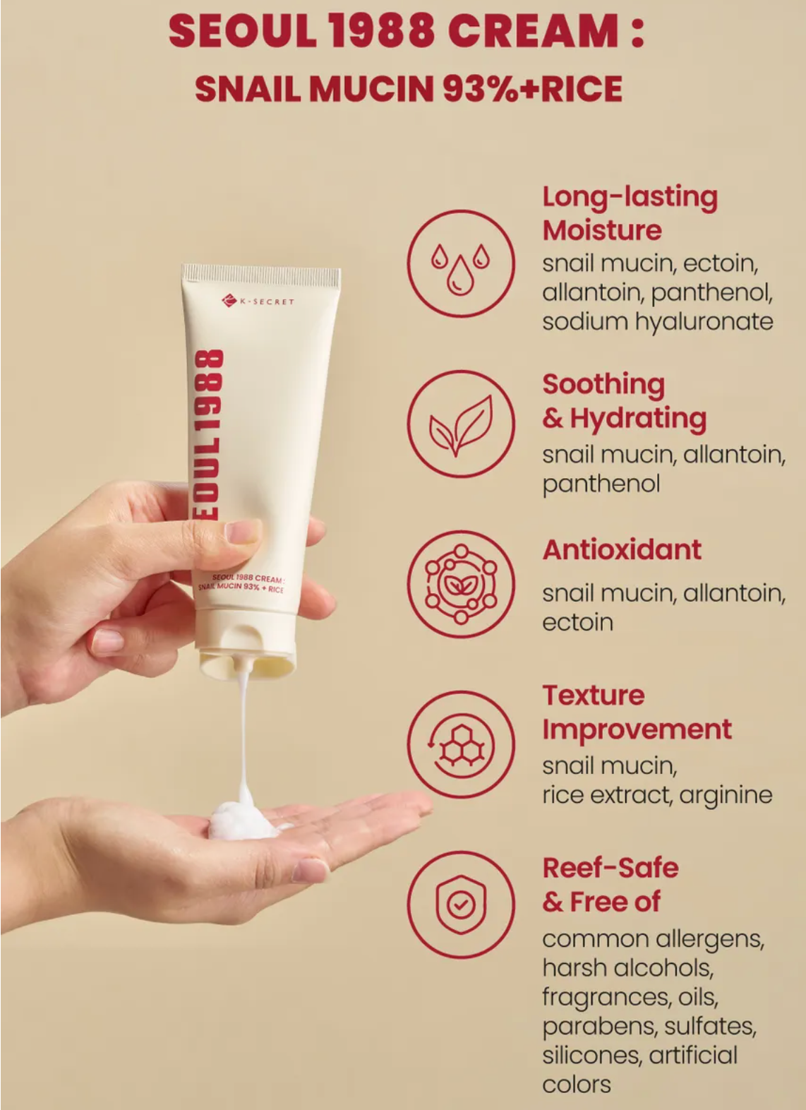 [KSECRET] SEOUL 1988 Cream : Snail Mucin 93% + Rice