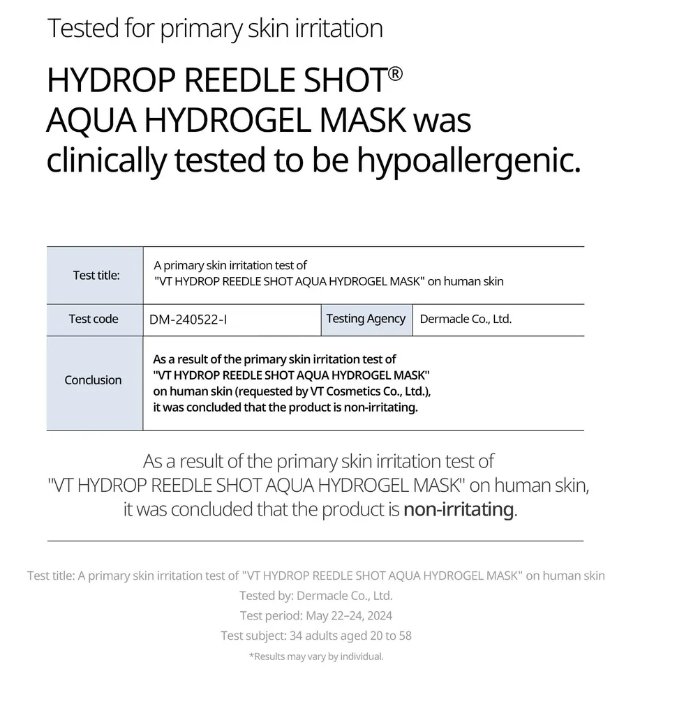 VT Cosmetics - Hydrop Reedle Shot 100ml 2 Step Hydrogel Mask 1ea