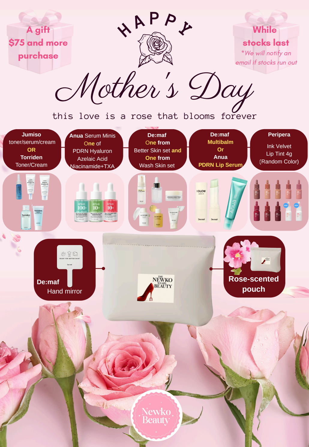 Mother’s Day Gift on Purchase $75 and more - FREE till stocks last or 10/5/26